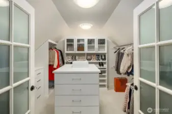One of two spacious walk-in closets in the primary suite.