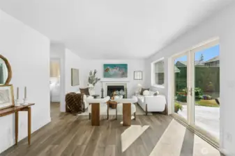 Spacious family room with French doors to back patio.