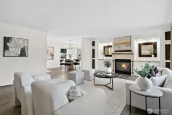 Gas fireplace with built-in lower and side cabinets provide great storage and displays!