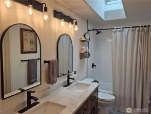 Double Sinks & Mirrors, Big Skylight & Tiled Shower