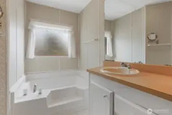 Master bedroom suite with a walk in closet and a 5 piece bathroom.