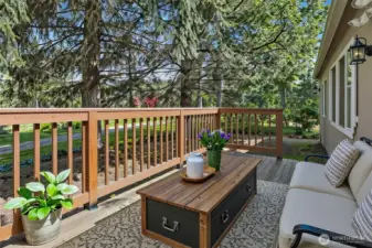 Deck overlooks the community greenbelt - virtually staged photo