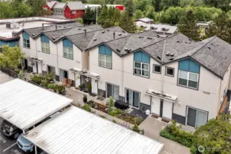 Overhead shot of the building the townhouse is in.