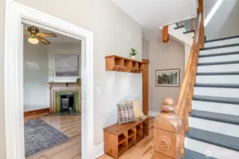 To the left of this vestibule is a parlor waiting for you!