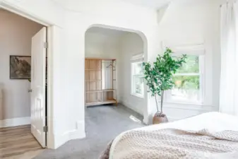 The nook in the primary bedroom is perfect for a dressing room or nursery.