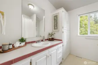 Guest bathroom boasts extra storage