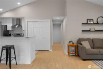 Functional layout includes hallway access and convenient closet storage off the main living space.