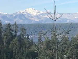 Snow-capped Olympic Mountains from building site