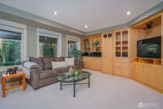 On the lover level you'll find a large rec room with maple built-ins.