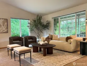 Staged to showcase size and comfort, this living room is the heart of the home.