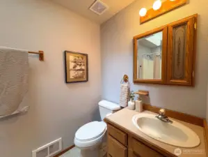 Bright full bath with skylight—ideal for both guests and everyday use.