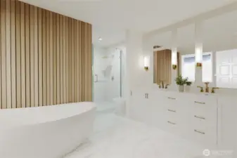 Primary bathroom after remodel simulation.
