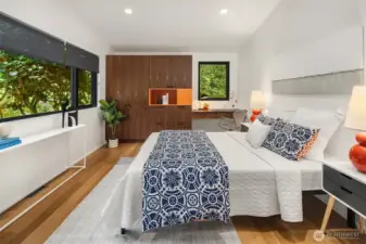 Glorious second bedroom on the main level with built-in desk