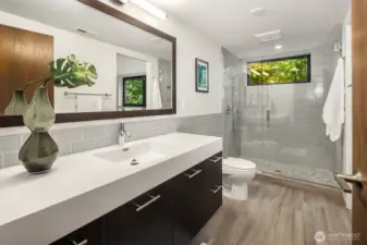 Two entrances to the 3/4 bath downstairs