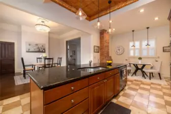 Kitchen opens to dining room.