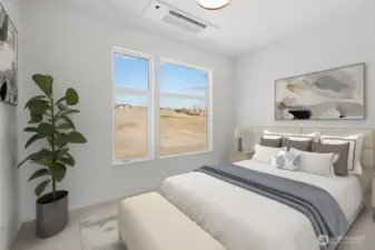 Primary bedroom shown virtually staged for design inspiration.