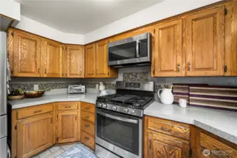 Tons of storage cabinet space throughout this kitchen.
