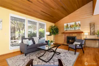Check out the gas log fireplace. These western facing windows have automated sun screens!
