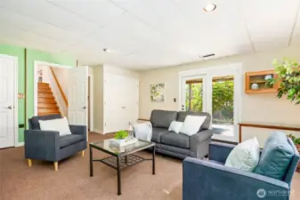 the family room has french doors to the large fenced back yard.
