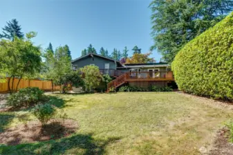 Large fenced backyard.