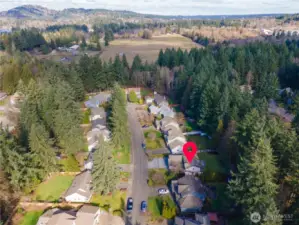 Aerial view of dead end street