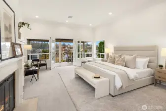 A true retreat, the primary suite offers a gas/wood-burning fireplace, private balcony, oversized walk-in closet, and a stunning spa-inspired bath.