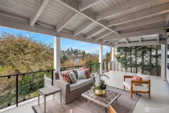 65’ entertaining terrace overlooking Puget Sound at the Ballard Locks entrance.
