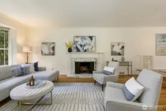 Living Room with Wood Burning Fireplace