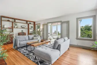 The vintage built-ins add tons of charm to this huge living room.