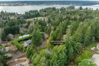 Aerial of home and Henderson Bay