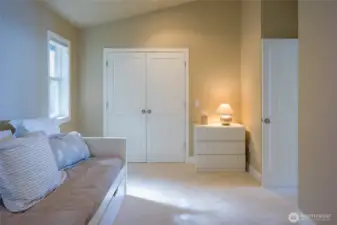 Second bedroom, vaulted ceiling and a good sized closet