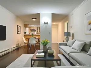 Virtually staged open living dining
