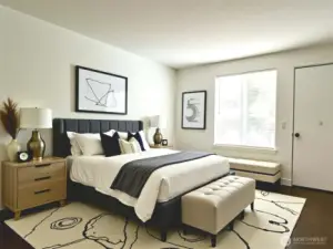 Virtually staged primary bedroom