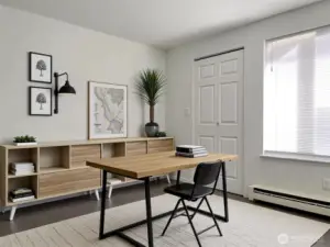 Virtually staged 2nd bedroom as home office