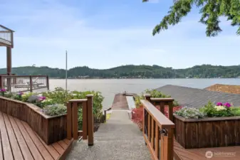 Concrete stairs to lake front.