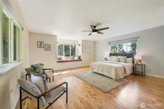 Upstairs bedroom w/ peak-a-boo water & mountain views.