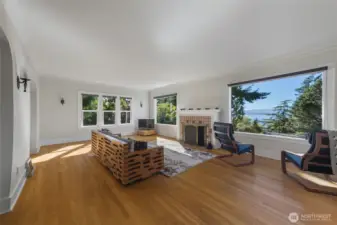 Unit A Living room with cozy fireplace.