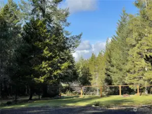 From the RV site looking across the backyard to the West where you will find the Olympic Mountains just below the clouds.