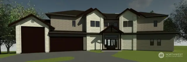 Front approach - rendering of potential plan. Must be purchased from architect.