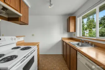 Kitchen also offers ample storage and appliances stay.