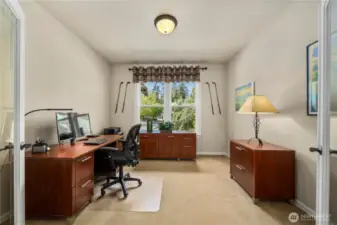 Private office with elegant French doors, perfect for working from home