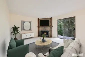 Living Room with Slider to Private Balcony with Storage Closet