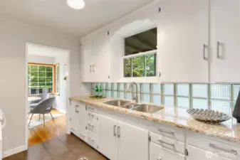 Quartz counters in kitchen