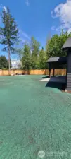 Freshly hydro-seeded backyard