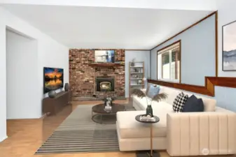 Brick and hearth fireplace brings that added charm and warmth to the room.