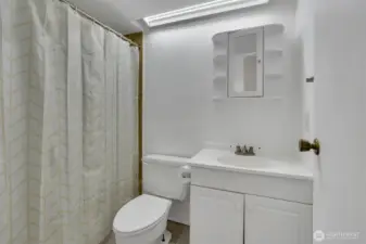 One of two full baths on upper level.