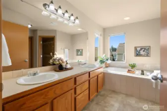 Primary Bath with dual sinks and soaking tub