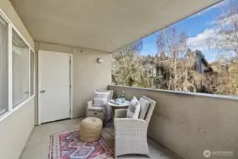 Balcony features Additional Storage Closet with Custom Shelving