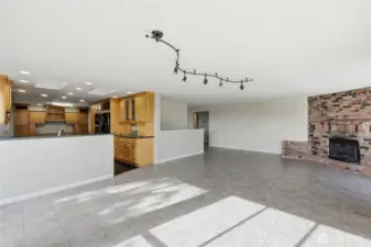 The fireplace and the cabinets look great together.