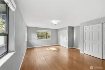 First of two upstairs bedroom, both en suite. 'Dueling Closets'!